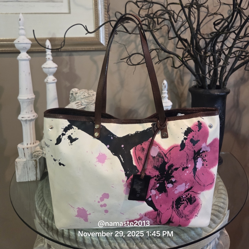 L.A.M.B. by Gwen Stefani Cherry Blossom Tote Leather Trim Designer Bag #184